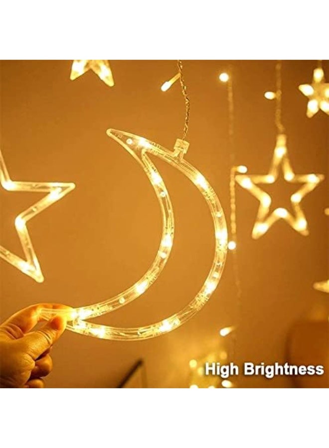 ستارة إضاءة ليد زينة رمضان والأعياد بتصميم نجوم وأهلة، إضاءة وورم وايت دافئة، عرض 3 متر، مناسبة للديكور الداخلي والخارجي وحفلات الزفاف - Image 5